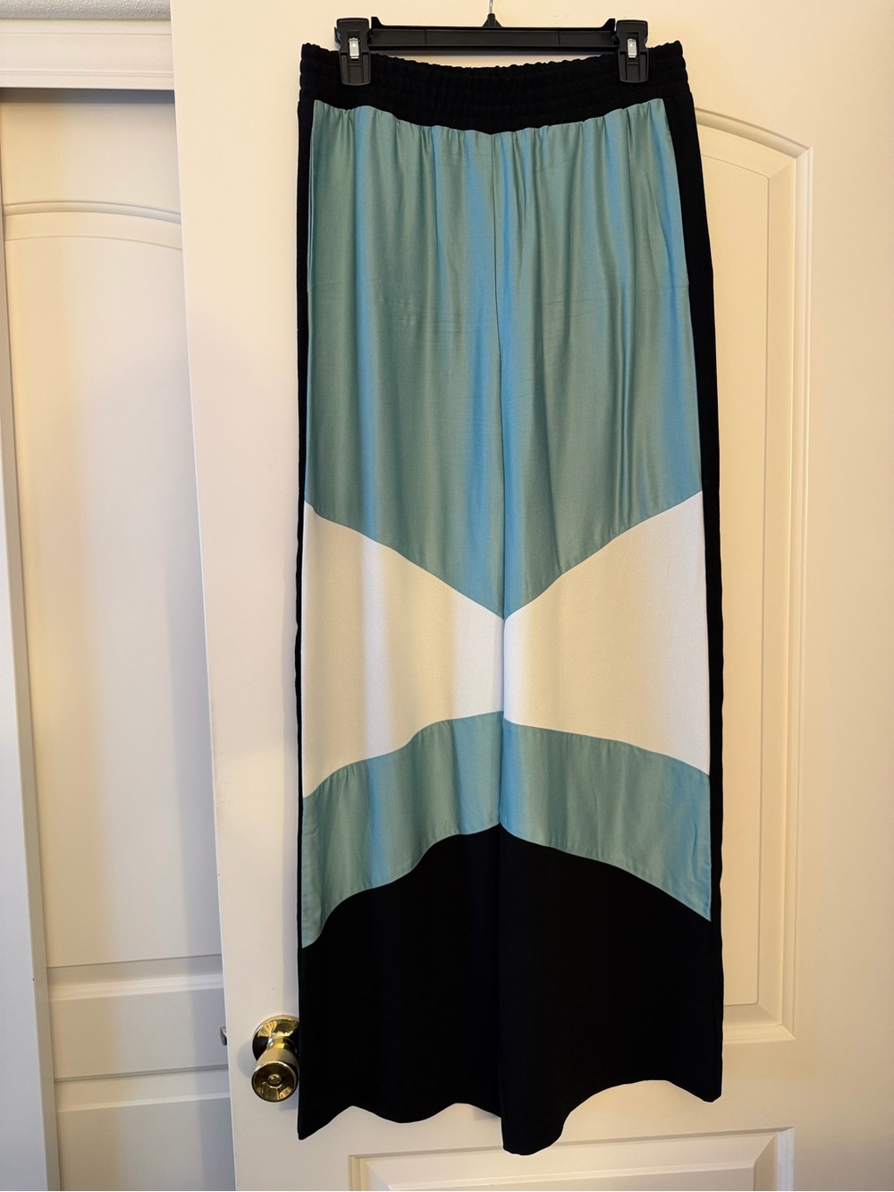 Maje Colorblock wide leg pants in Aqua, White & Black